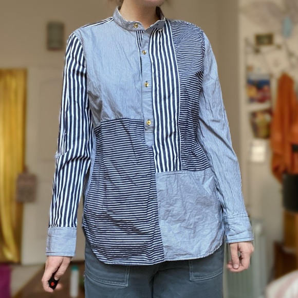 C Wonder Striped Navy Patchwork Blouse - Picture 3 of 4